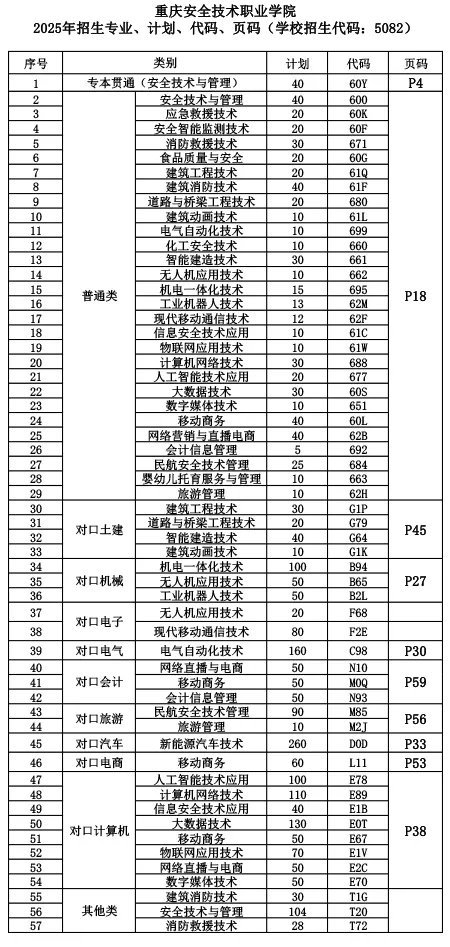 2025重慶安全技術(shù)職業(yè)學院招生計劃-各專業(yè)招生人數(shù)是多少