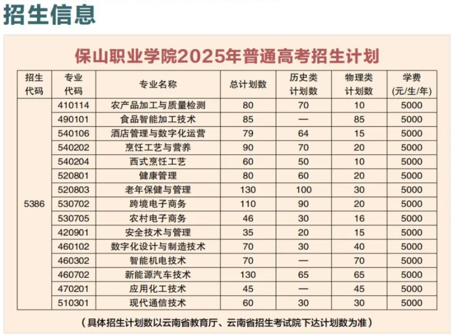 2025保山職業(yè)學(xué)院招生計(jì)劃-各專(zhuān)業(yè)招生人數(shù)是多少